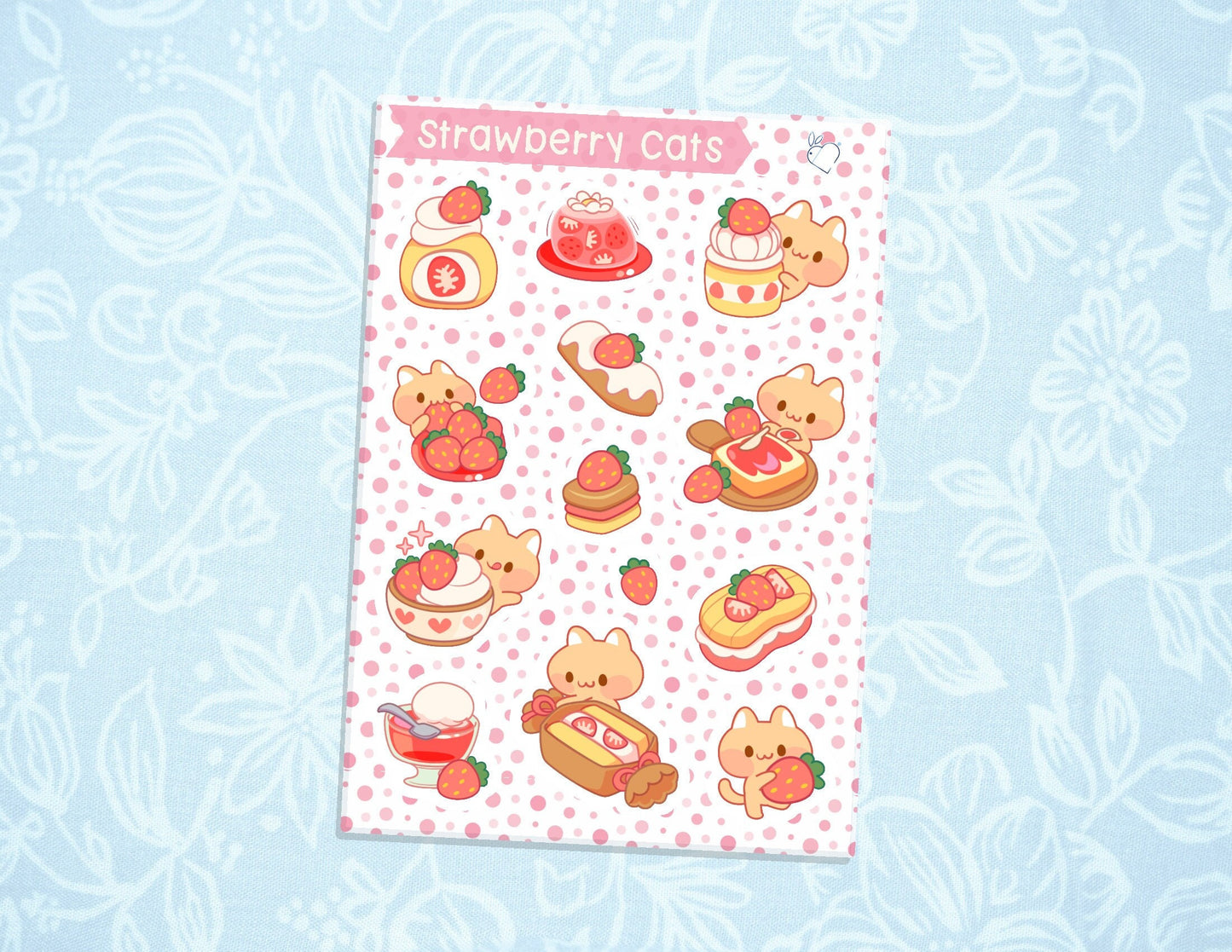 Strawberry Cat Treats | Cute Kawaii Deco Planner Journal Sticker Sheet SS020