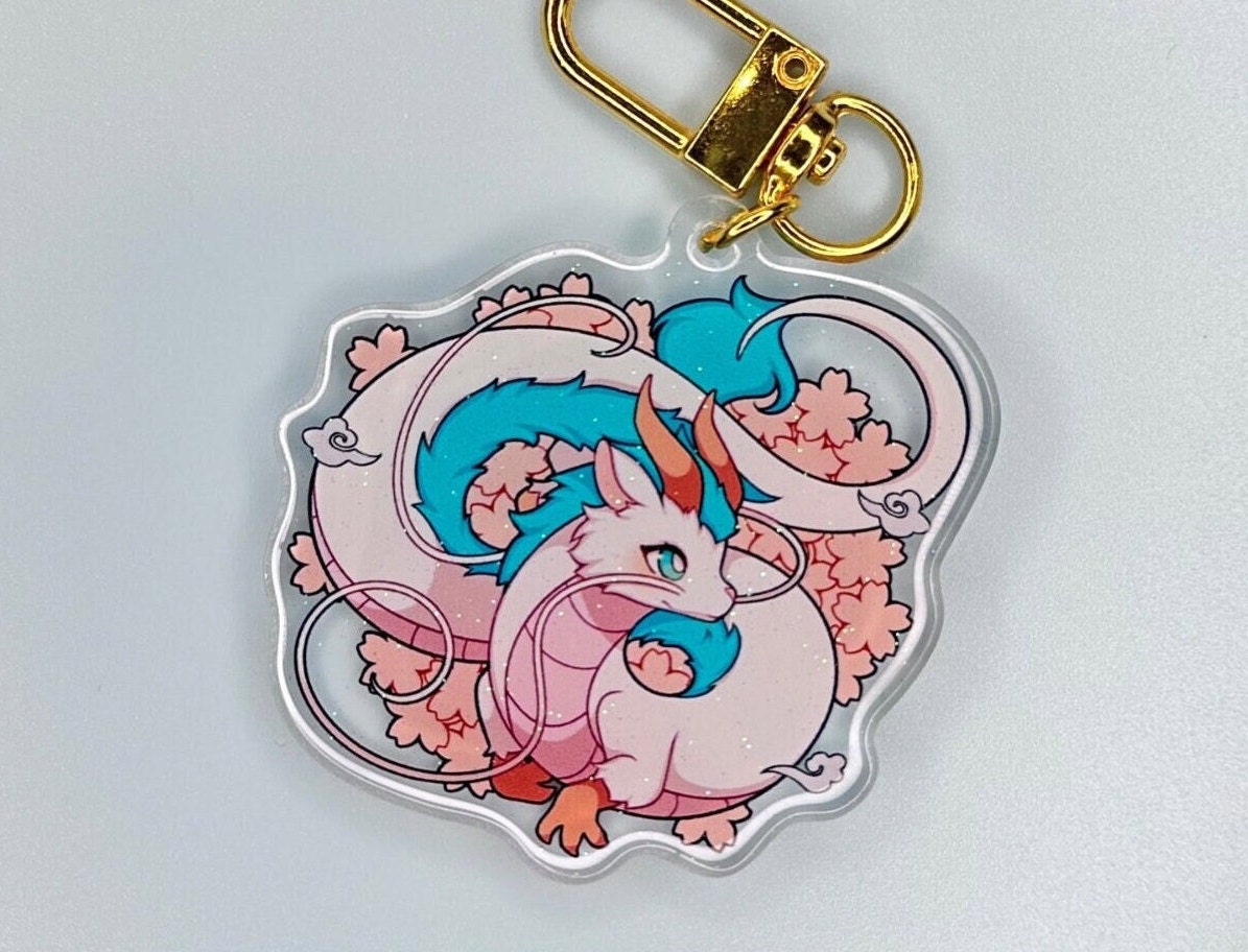 Water Dragon 2” Acrylic Keychains | Double Sided Glitter Epoxy | Cute Chibi Anime