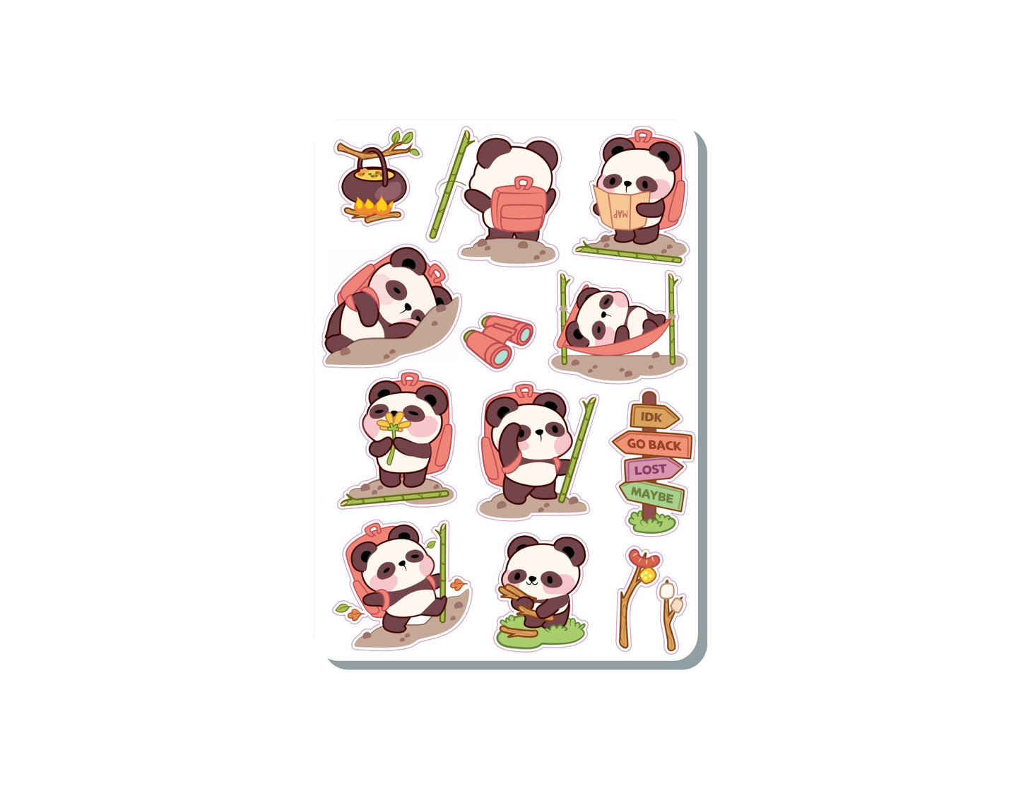 Cute Panda Hiking Vinyl Sticker Sheet Great for Planners, Journaling, Scrapbooking, Bullet Journals | SS001