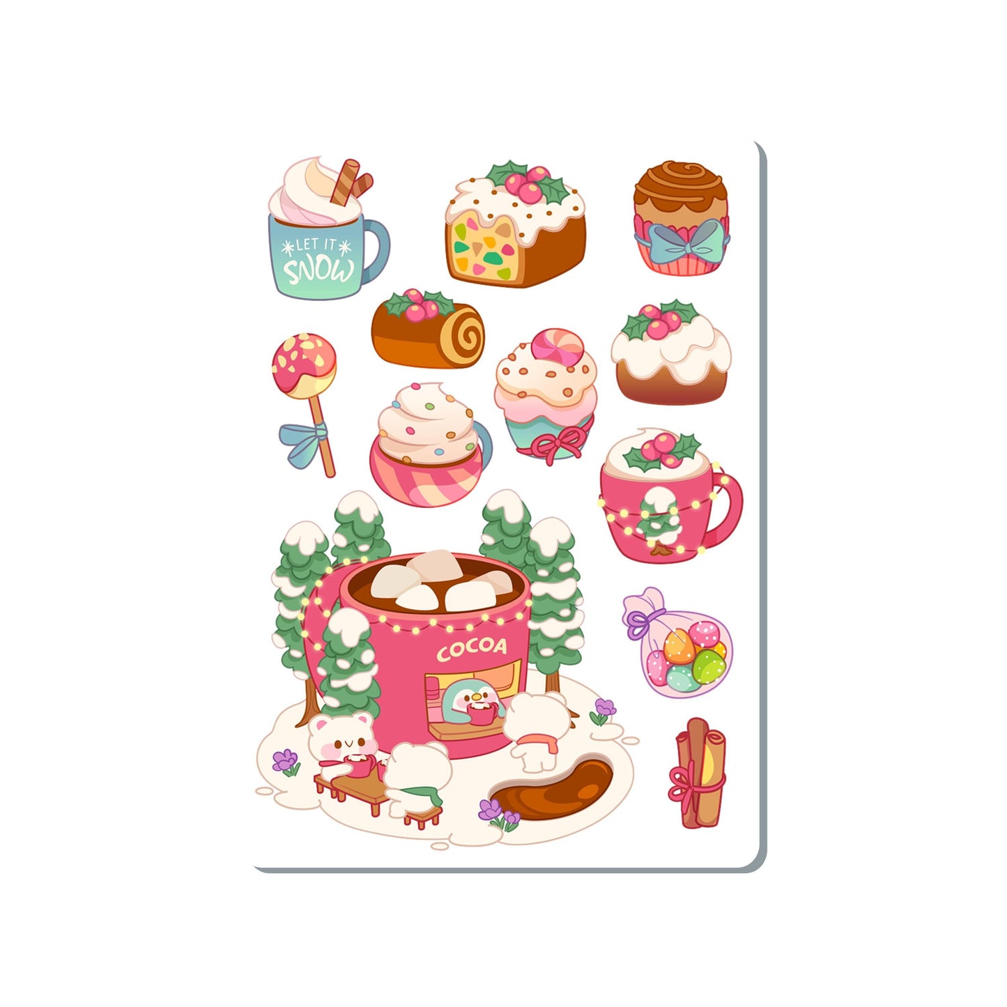 Bear Penguin Winter Treats Vinyl Sticker Sheet Great for Planners, Journaling, Scrapbooking, Bullet Journals, Laptop, Water Bottle | SS011