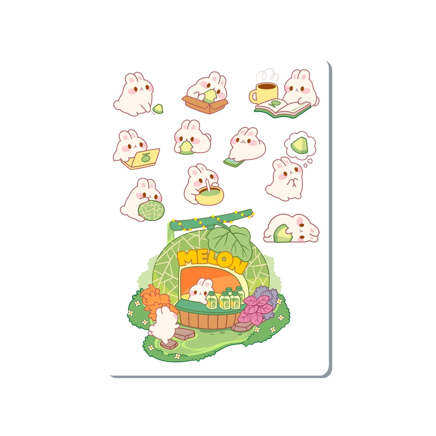 Melon Bunny Vinyl Sticker Sheet Great for Planners, Journaling, Scrapbooking, Bullet Journals, Laptop, Water Bottle | SS033