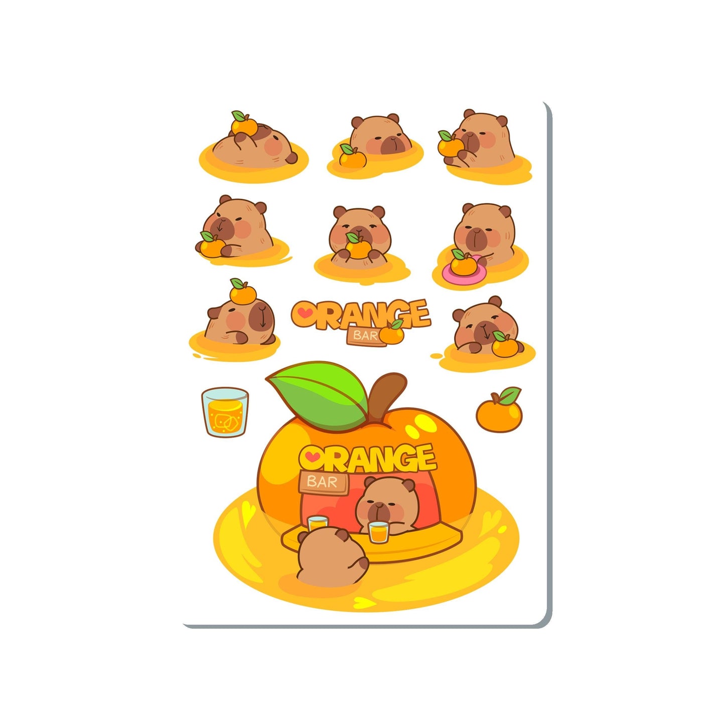 Capybara Orange Bar Vinyl Sticker Sheet Great for Planners, Journaling, Scrapbooking, Bullet Journals, Laptop, Water Bottle | SS025