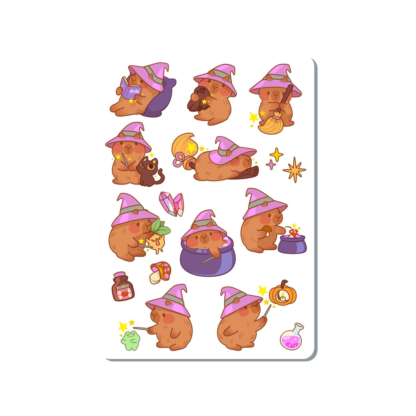 Wizardry Capybara Vinyl Sticker Sheet Great for Planners, Journaling, Scrapbooking, Bullet Journals, Laptop, Water Bottle | SS088