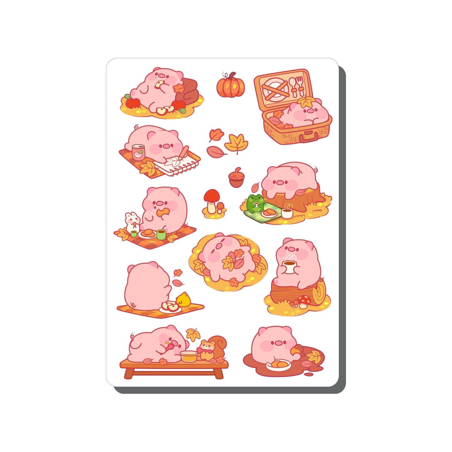 Autumn Pig Picnic Vinyl Sticker Sheet Great for Planners, Journaling, Scrapbooking, Bullet Journals, Laptop, Tumbler, Bottle | SS101
