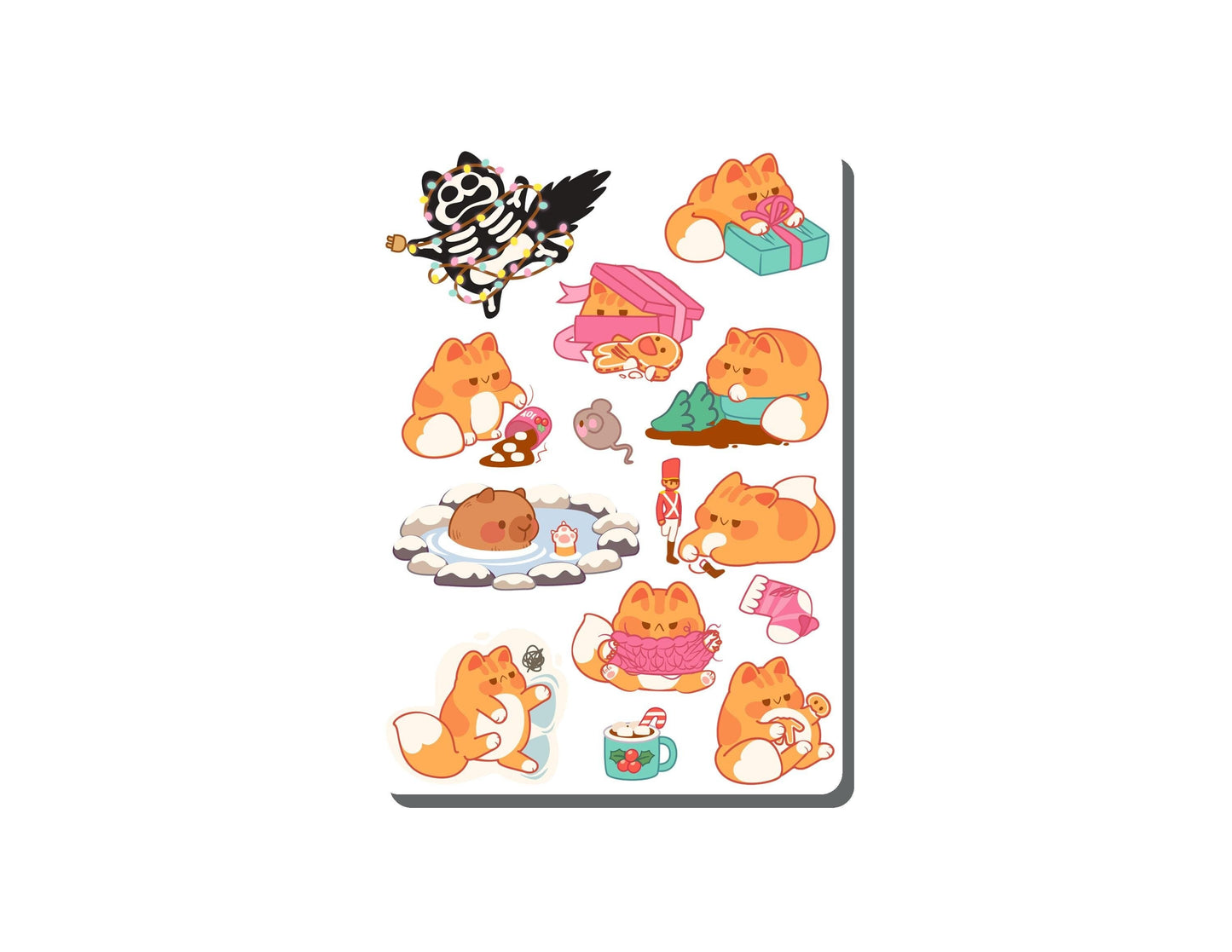 Christmas Orange Kitty Vinyl Sticker Sheet Great for Planners, Journaling, Scrapbooking, Bullet Journals, Laptop, Tumbler, Bottle | SS0123