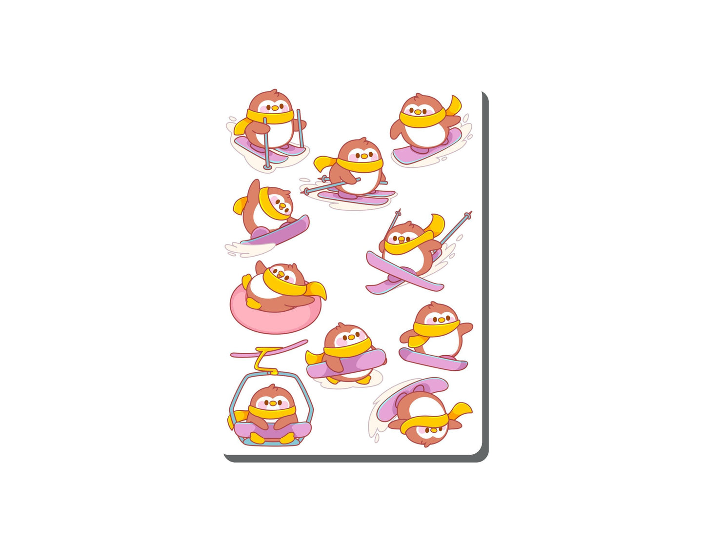 Penguin Skiing Vinyl Sticker Sheet Great for Planners, Journaling, Scrapbooking, Bullet Journals, Laptop, Tumbler, Bottle | SS0128