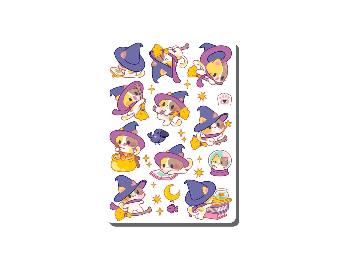 Witchy Calico Cats Vinyl Sticker Sheet Great for Planners, Journaling, Scrapbooking, Bullet Journals, Laptop, Tumbler, Bottle | SS0136