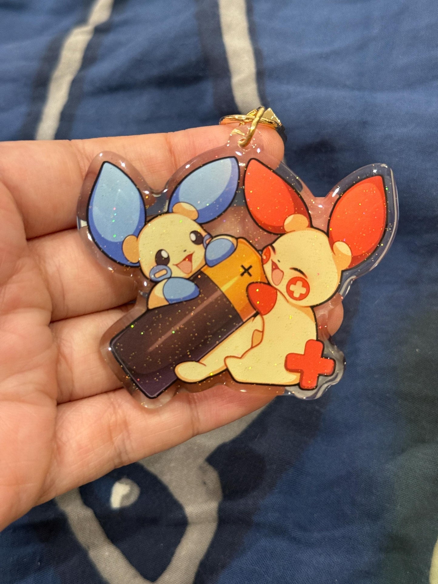 Plusle Minun 2.5" Acrylic Keychain | Double Sided Glitter Epoxy
