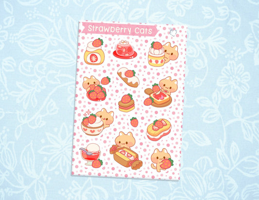 Strawberry Cat Treats | Cute Kawaii Deco Planner Journal Sticker Sheet SS020