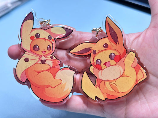 Hooded Pika Eevee 2.5” Acrylic Keychain | Double Sided Glitter Epoxy