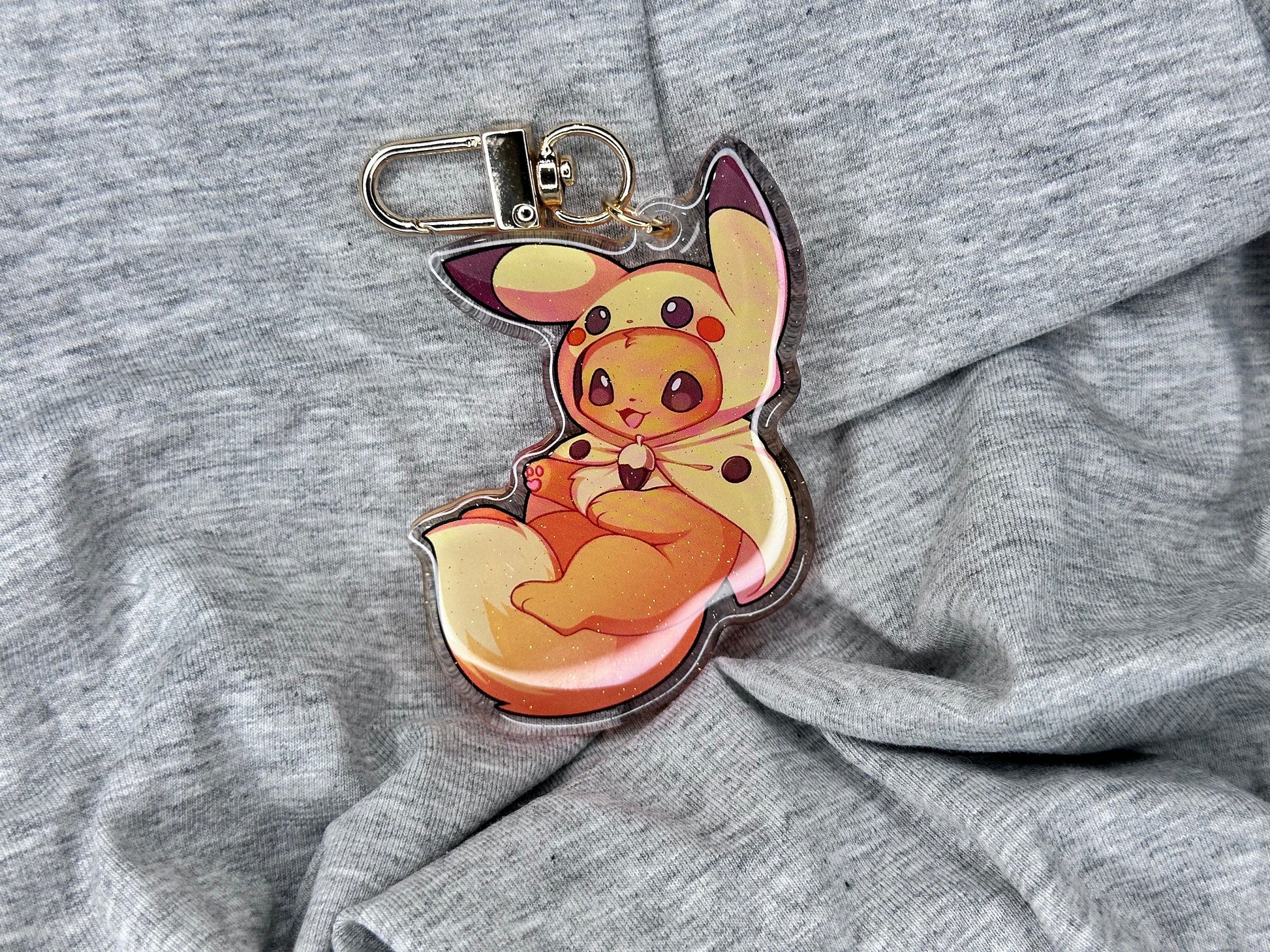 Hooded Pika Eevee 2.5” Acrylic Keychain | Double Sided Glitter Epoxy