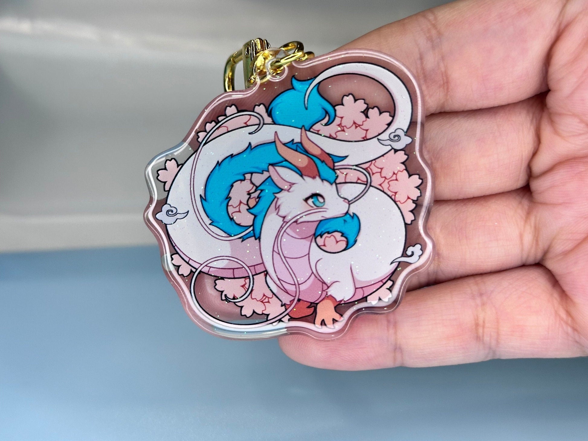 Water Dragon 2” Acrylic Keychains | Double Sided Glitter Epoxy | Cute Chibi Anime