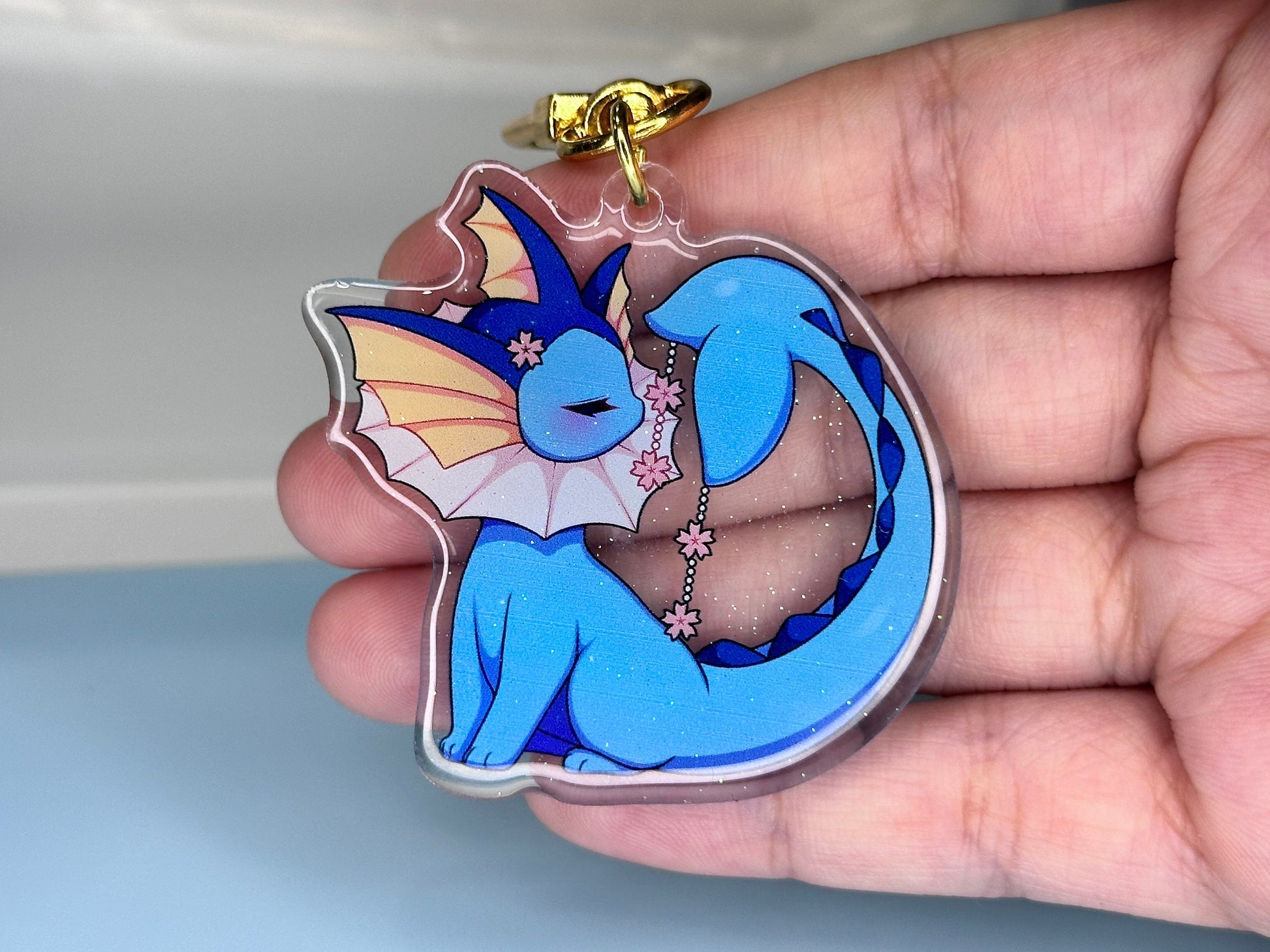 Sakura Vaporeon 2” Acrylic Keychain | Double Sided Glitter Epoxy