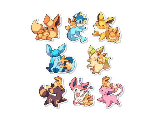 Cute Eeveelution with Baby Eevee Sticker