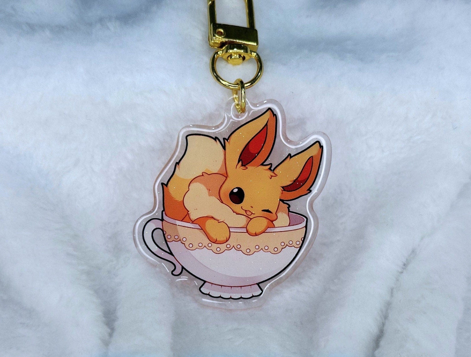 Teacup Eeveelutions 2” Acrylic Keychains | Double Sided Glitter Epoxy