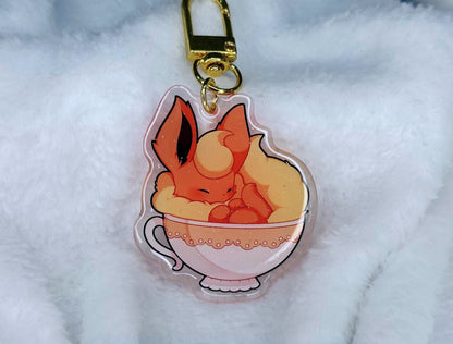 Teacup Eeveelutions 2” Acrylic Keychains | Double Sided Glitter Epoxy