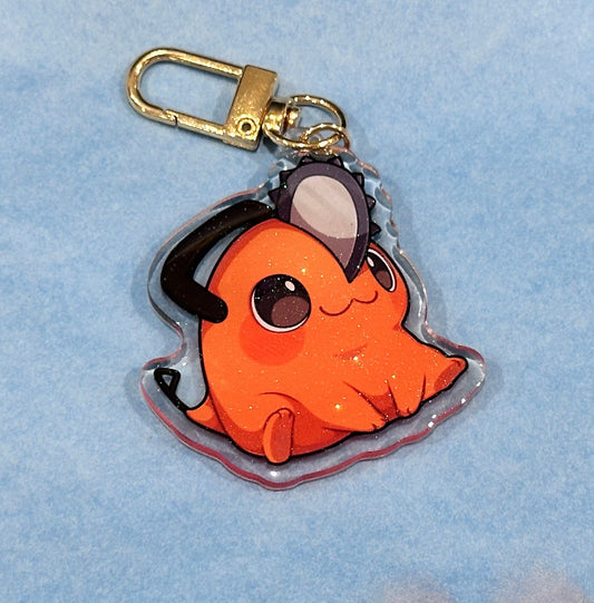 Pochita 2” Acrylic Keychains | Double Sided Glitter Epoxy | Chainsaw Man