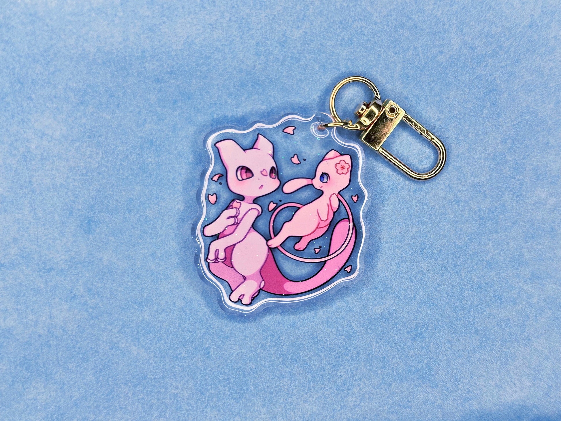 Mew Mewtwo 2” Acrylic Keychains | Double Sided Glitter Epoxy