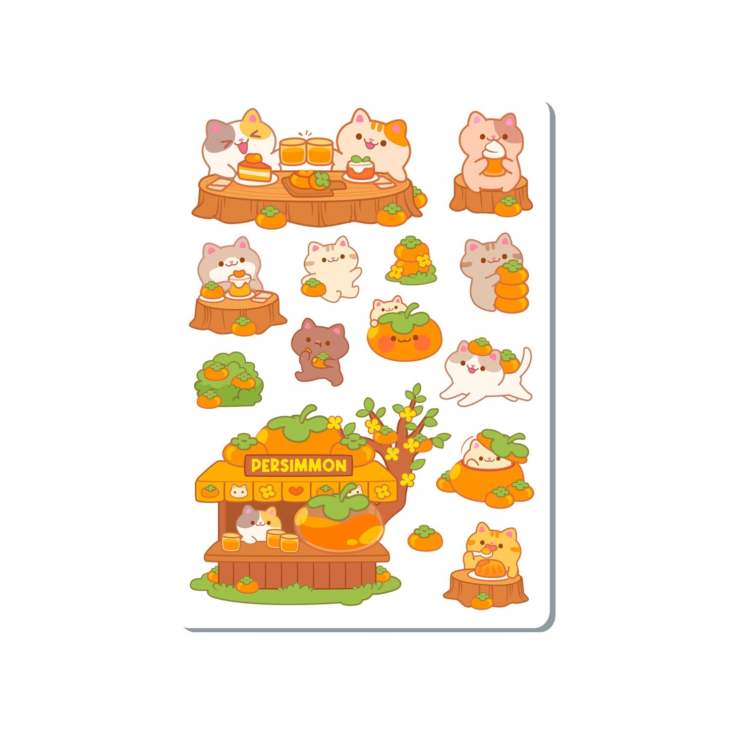 Persimmon Cat Vinyl Sticker Sheet Great for Planners, Journaling, Scrapbooking, Bullet Journals, Laptop, Water Bottle | SS035