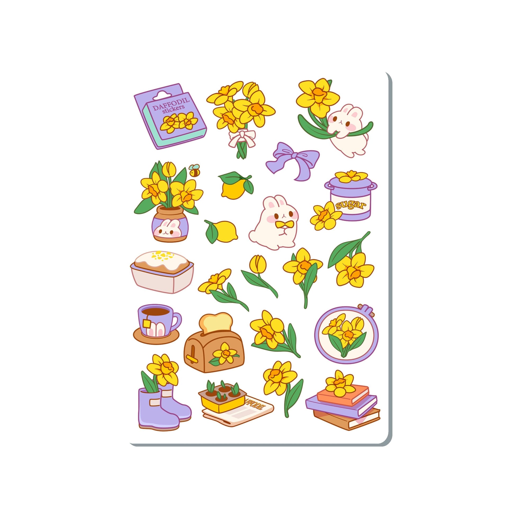 Daffodil Flowers Bunny Vinyl Sticker Sheet Great for Planners, Journaling, Scrapbooking, Bullet Journals, Laptop, Water Bottle | SS039