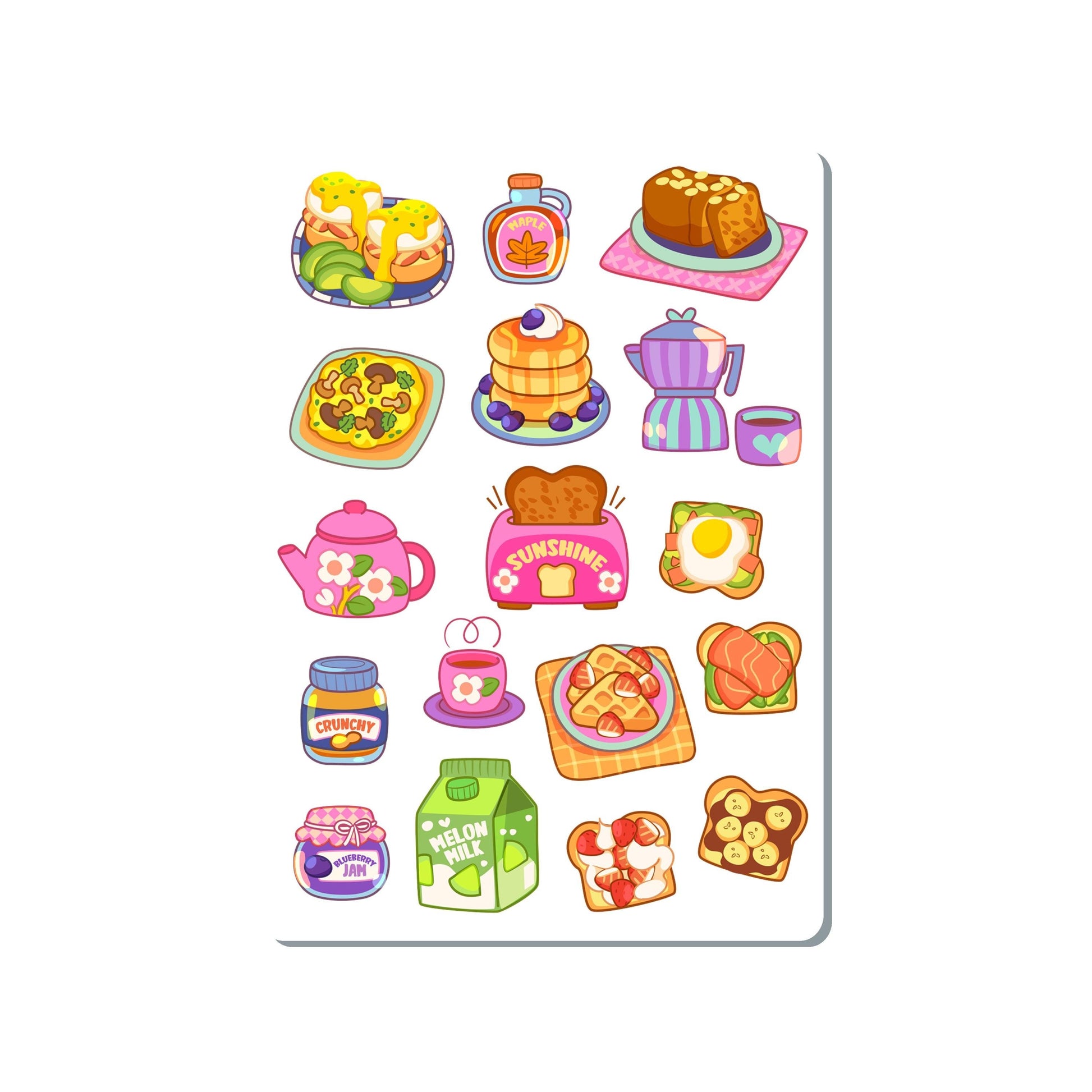 Cute Breakfast Vinyl Sticker Sheet Great for Planners, Journaling, Scrapbooking, Bullet Journals, Laptop, Water Bottle | SS045