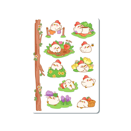 Garden Chicken Vinyl Sticker Sheet Great for Planners, Journaling, Scrapbooking, Bullet Journals, Laptop, Water Bottle | SS044