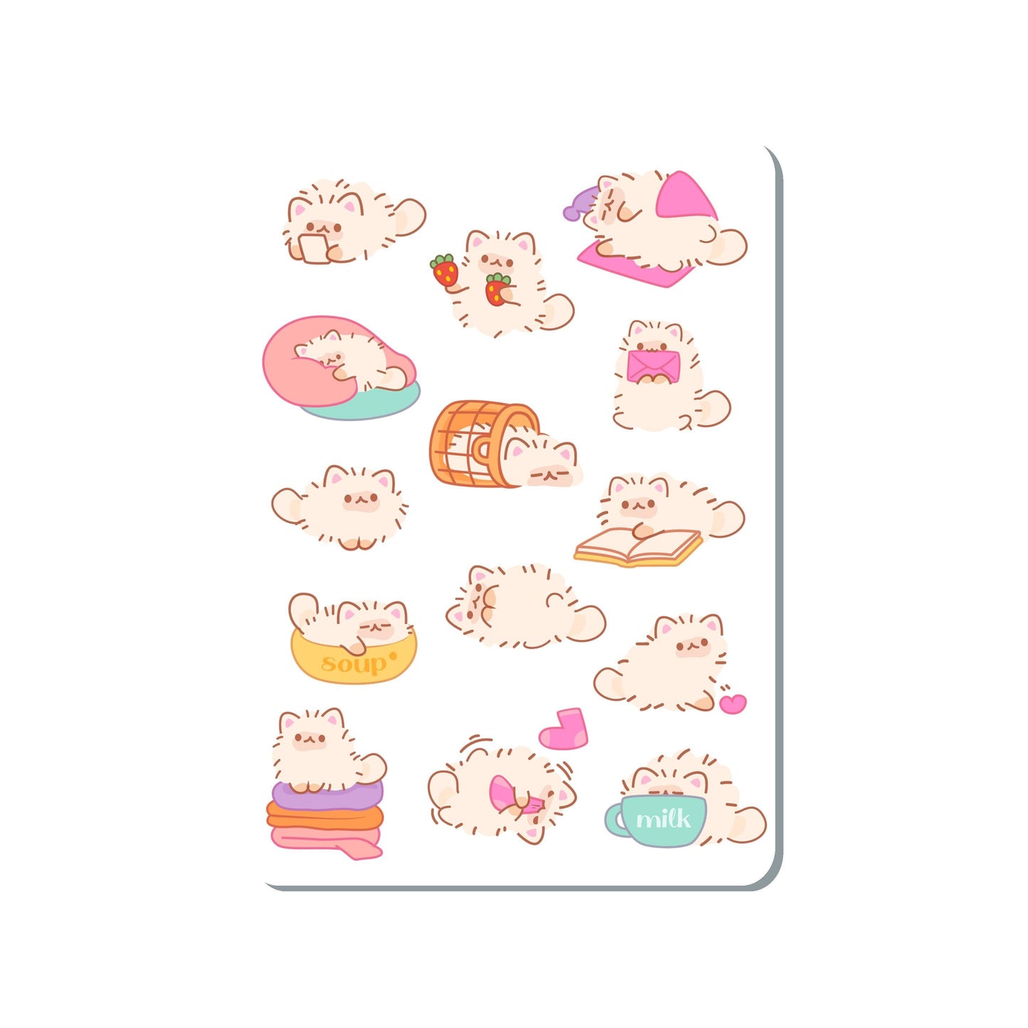 Fluffy White Cat Vinyl Sticker Sheet Great for Planners, Journaling, Scrapbooking, Bullet Journals, Laptop, Water Bottle | SS046
