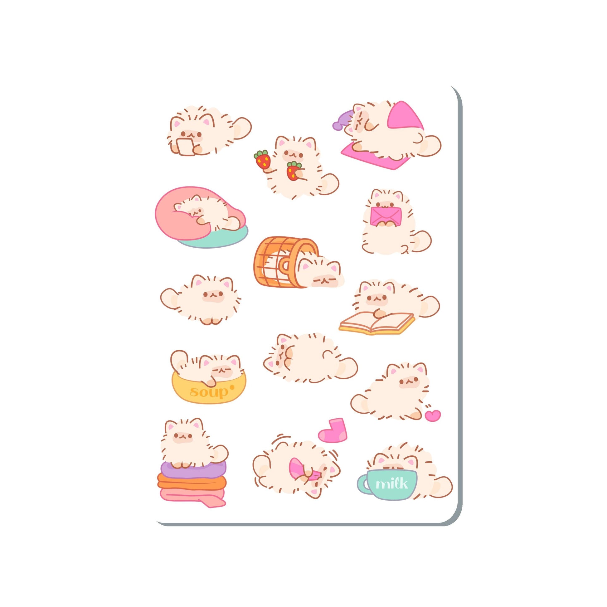 Fluffy White Cat Vinyl Sticker Sheet Great for Planners, Journaling, Scrapbooking, Bullet Journals, Laptop, Water Bottle | SS046