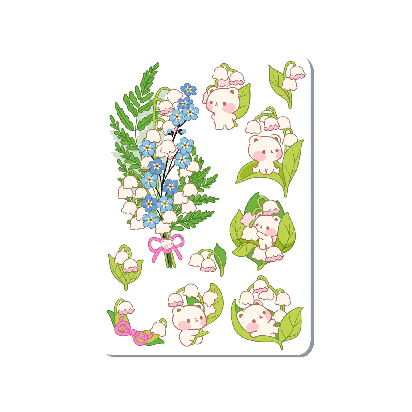 Lilly of the Valley Bear Vinyl Sticker Sheet Great for Planners, Journaling, Scrapbooking, Bullet Journals, Laptop, Water Bottle | SS049