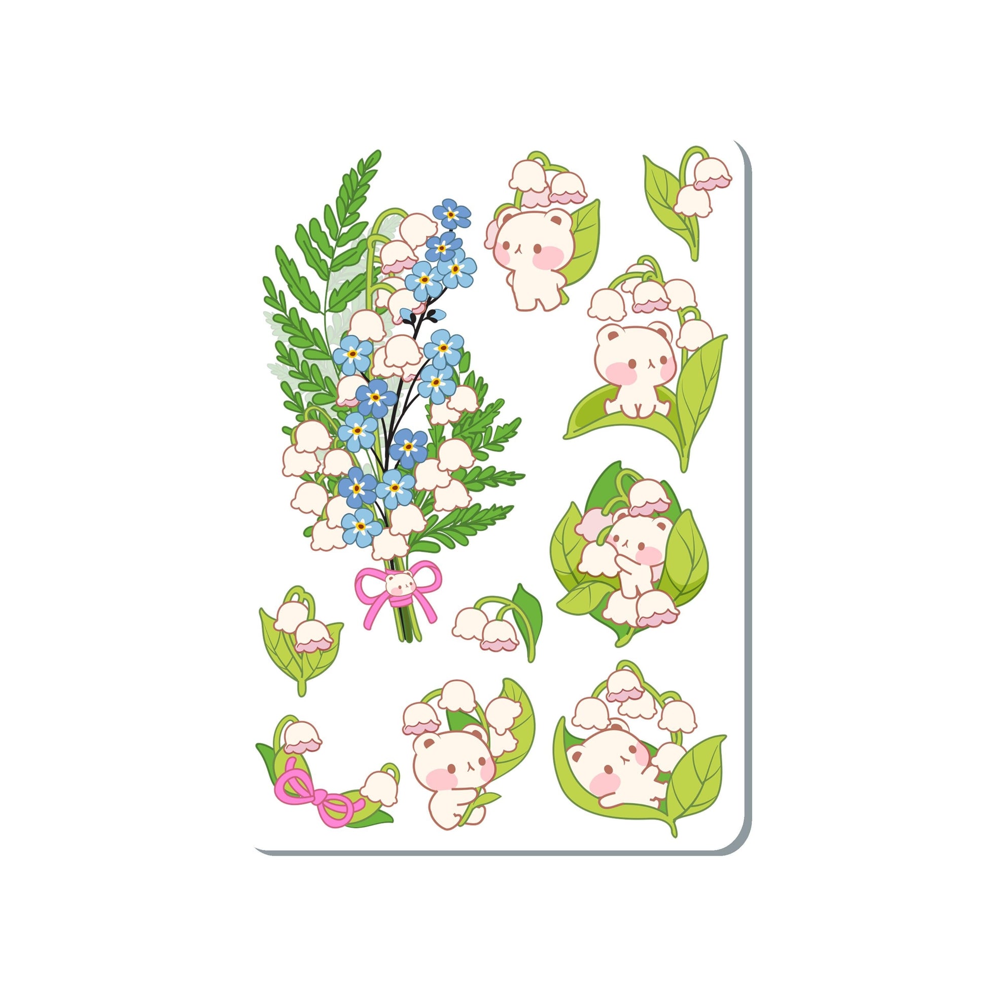 Lilly of the Valley Bear Vinyl Sticker Sheet Great for Planners, Journaling, Scrapbooking, Bullet Journals, Laptop, Water Bottle | SS049