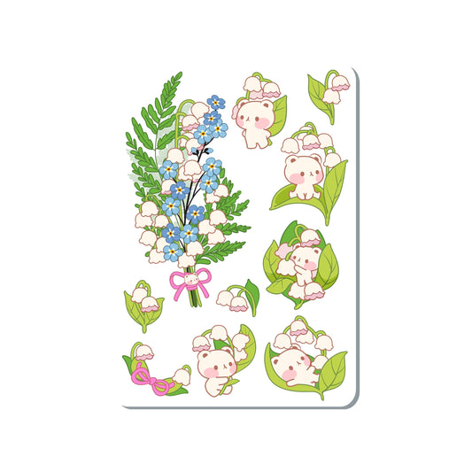 Lilly of the Valley Bear Vinyl Sticker Sheet Great for Planners, Journaling, Scrapbooking, Bullet Journals, Laptop, Water Bottle | SS049