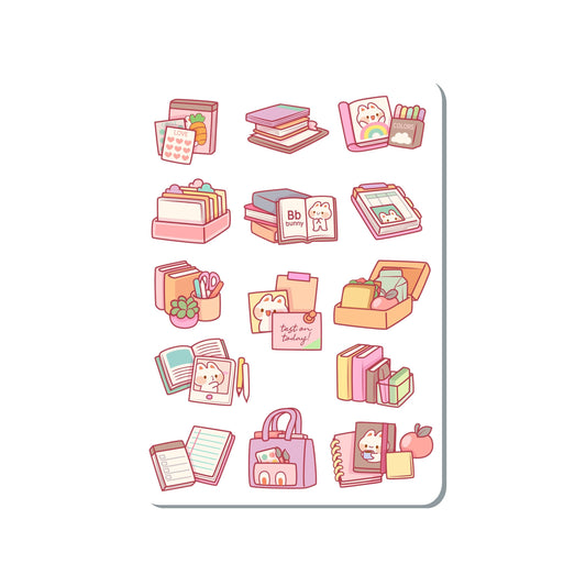 Bunny Books Vinyl Sticker Sheet Great for Planners, Journaling, Scrapbooking, Bullet Journals, Laptop, Water Bottle | SS062