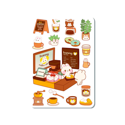 Bunny Cafe Vinyl Sticker Sheet Great for Planners, Journaling, Scrapbooking, Bullet Journals, Laptop, Water Bottle | SS054