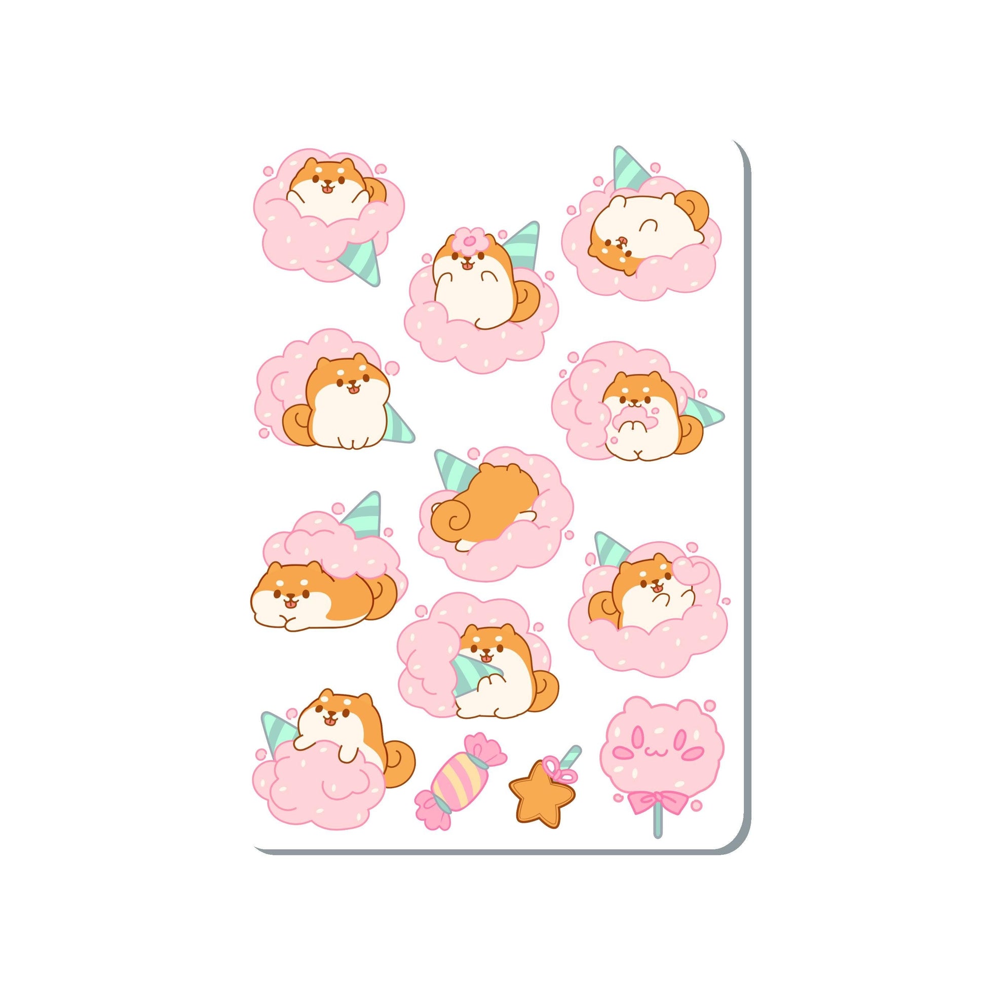 Shiba Inu Cotton Candy Vinyl Sticker Sheet Great for Planners, Journaling, Scrapbooking, Laptop, Water Bottle | SS074