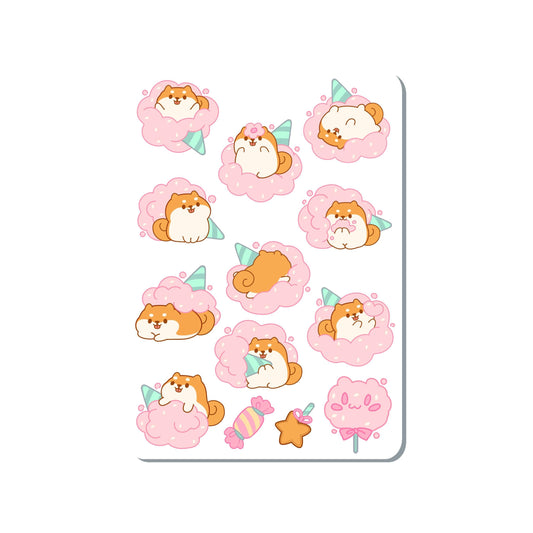 Shiba Inu Cotton Candy Vinyl Sticker Sheet Great for Planners, Journaling, Scrapbooking, Laptop, Water Bottle | SS074