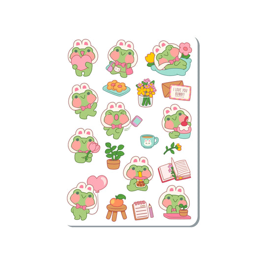 Frog Bunny Vinyl Sticker Sheet Great for Planners, Journaling, Scrapbooking, Laptop, Water Bottle | SS075