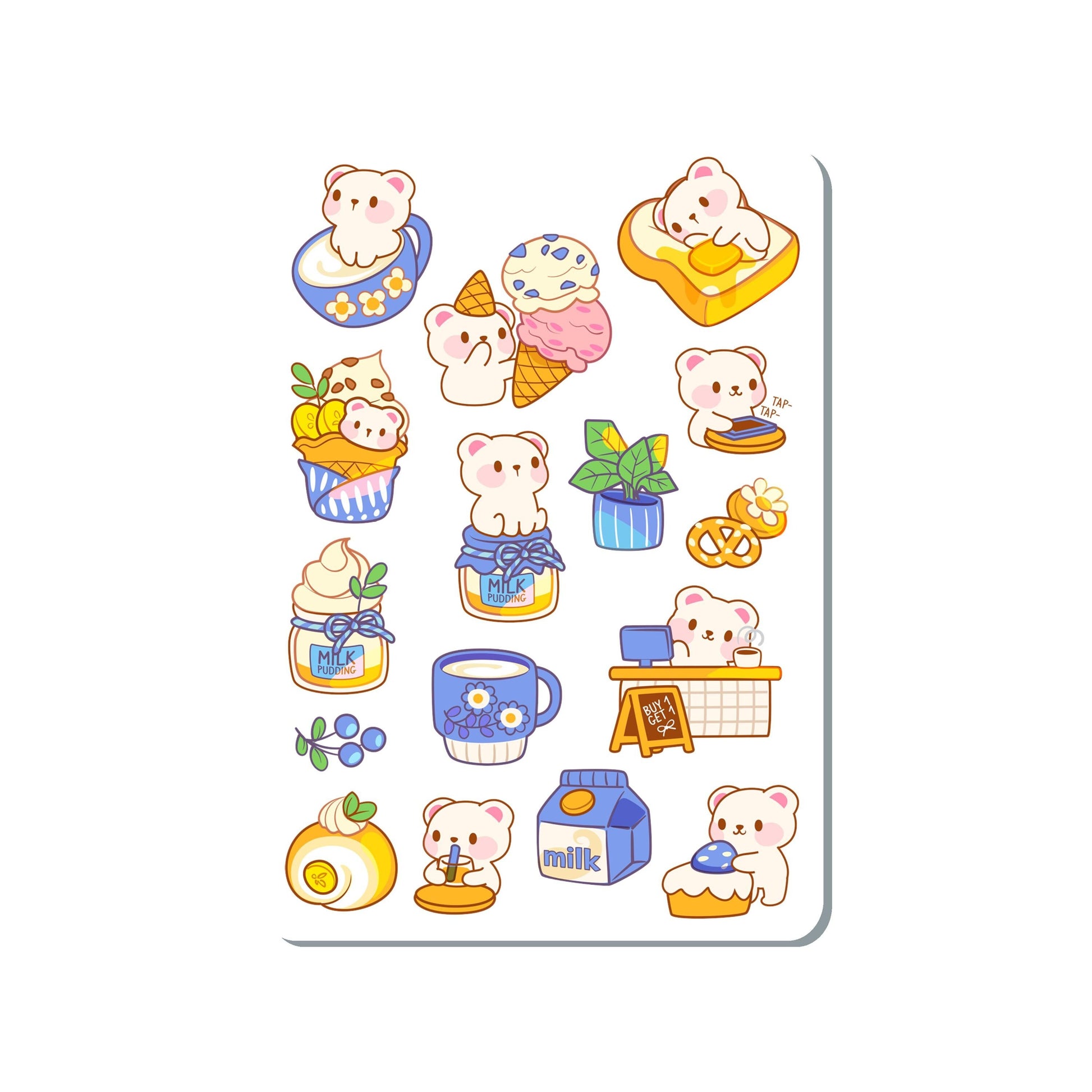 Polar Bear Dairy Treats Vinyl Sticker Sheet Great for Planners, Journaling, Scrapbooking, Laptop, Water Bottle | SS077