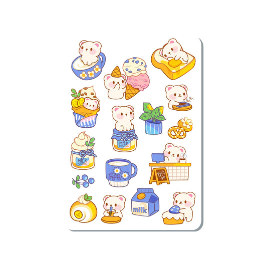 Polar Bear Dairy Treats Vinyl Sticker Sheet Great for Planners, Journaling, Scrapbooking, Laptop, Water Bottle | SS077
