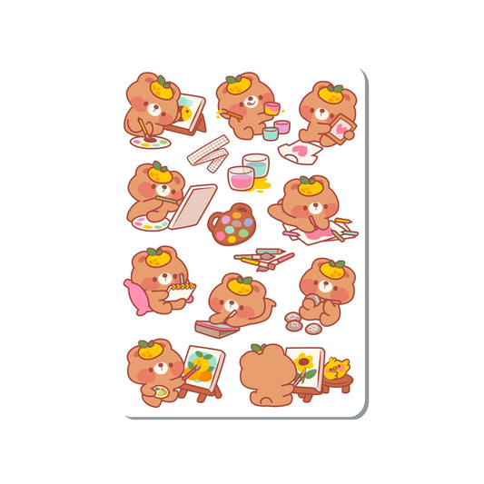 Artist Bear Sticker Sheet Great for Planners, Journaling, Scrapbooking, Bullet Journals, Laptop, Water Bottle | SS079