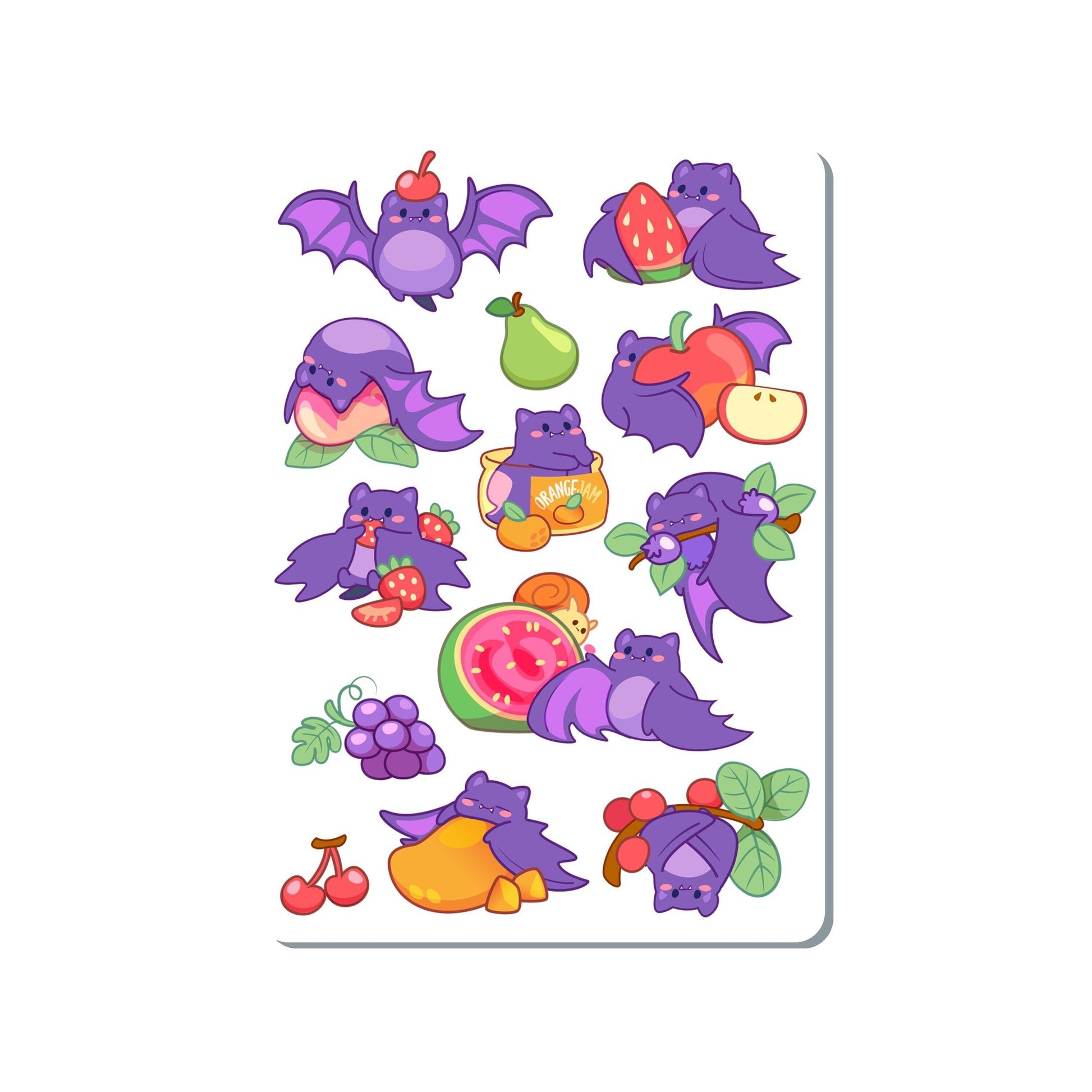 Fruit Bats Vinyl Sticker Sheet Great for Planners, Journaling, Scrapbooking, Bullet Journals, Laptop, Water Bottle | SS084