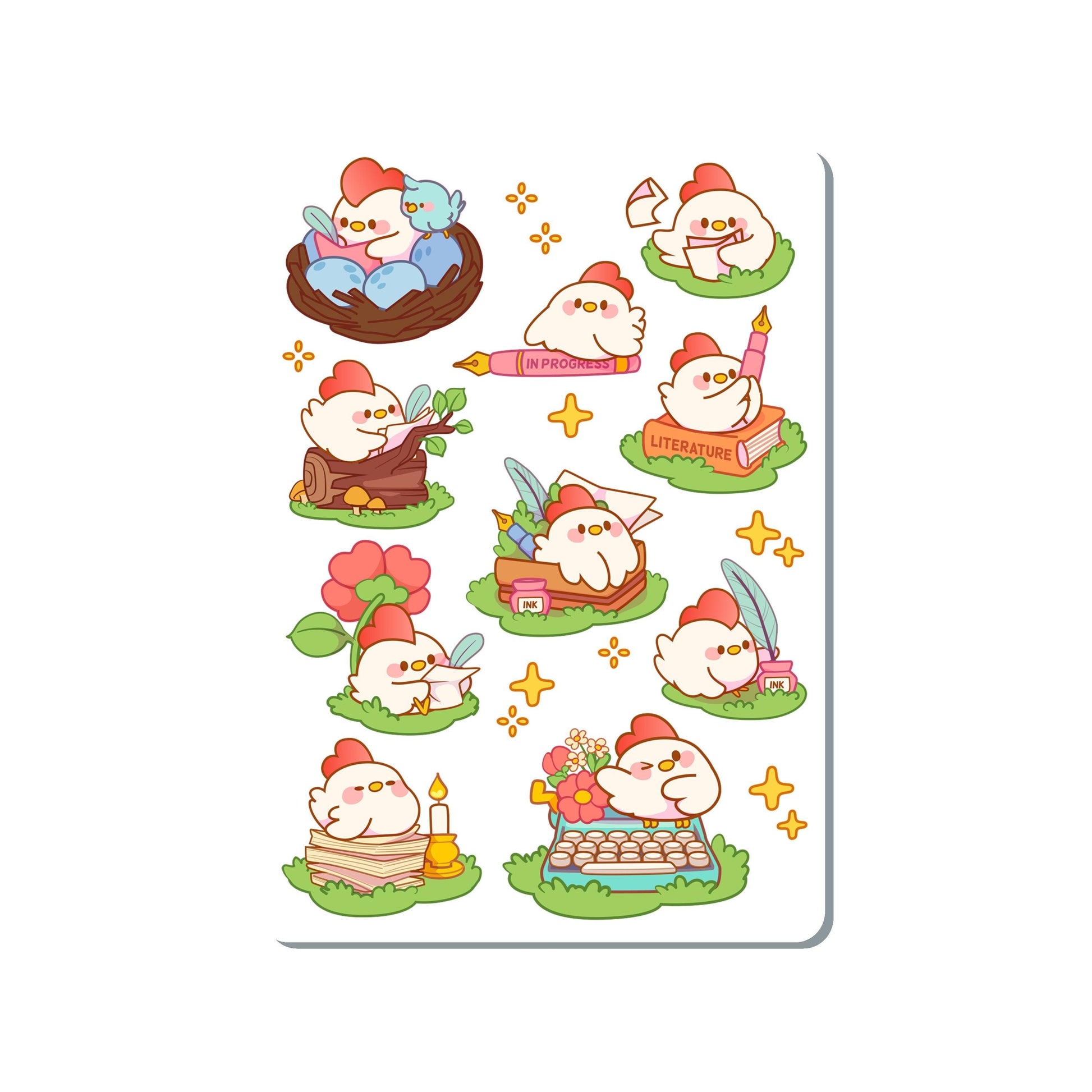 Literature Chicken Vinyl Sticker Sheet Great for Planners, Journaling, Scrapbooking, Bullet Journals, Laptop, Water Bottle | SS086