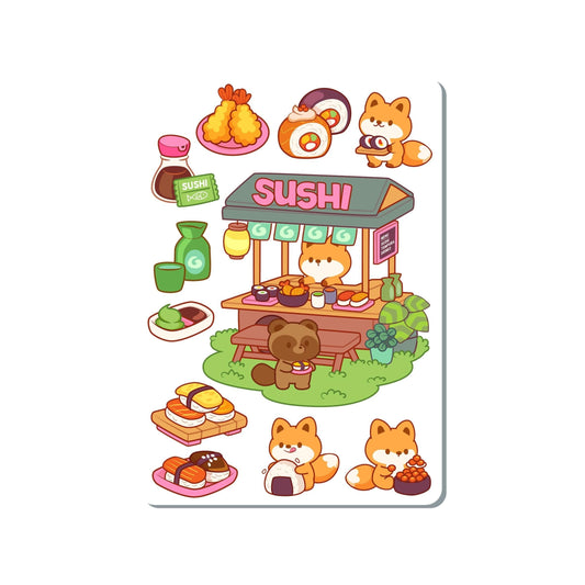Fox Sushi Stand Vinyl Sticker Sheet Great for Planners, Journaling, Scrapbooking, Bullet Journals, Laptop, Water Bottle | SS090