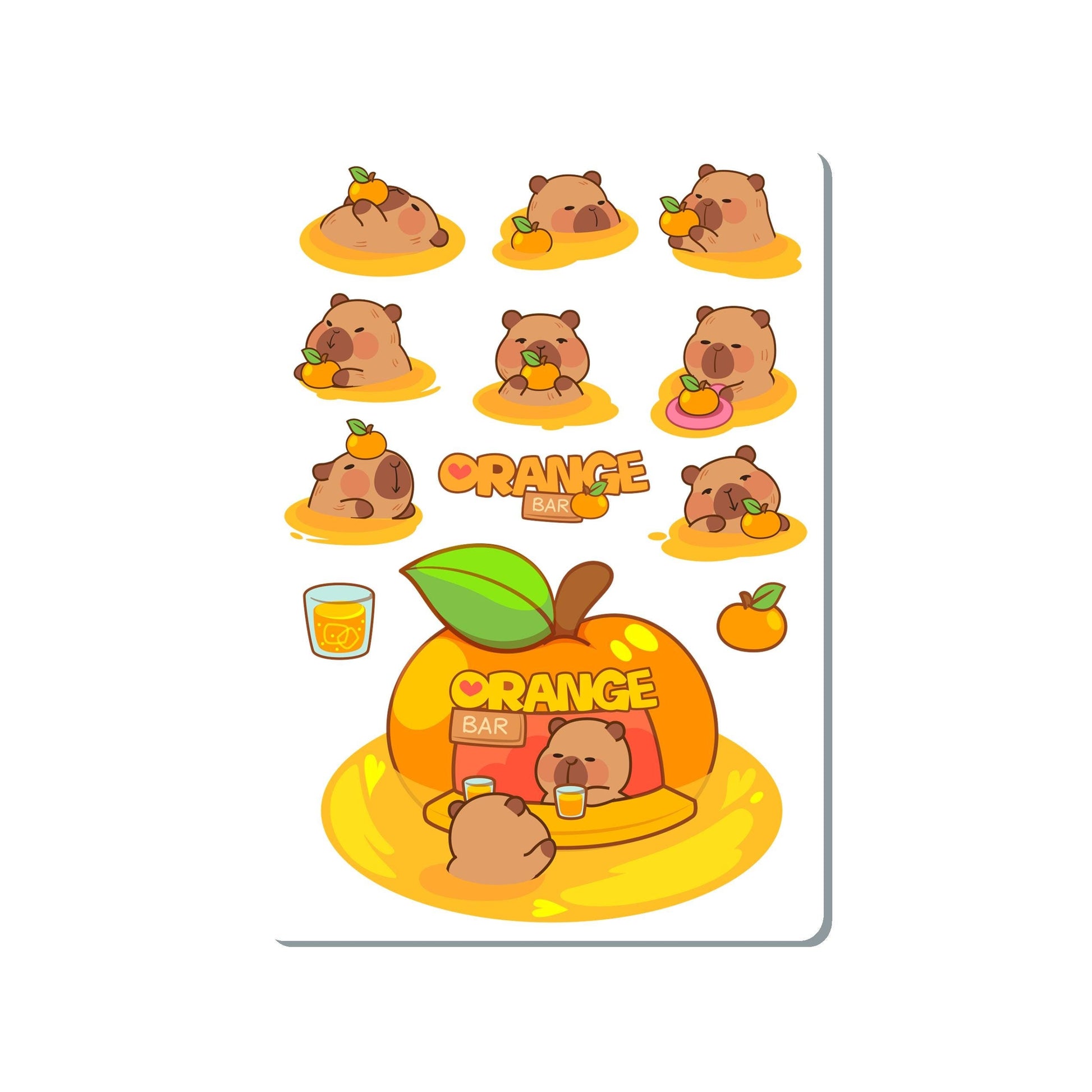 Capybara Orange Bar Vinyl Sticker Sheet Great for Planners, Journaling, Scrapbooking, Bullet Journals, Laptop, Water Bottle | SS025
