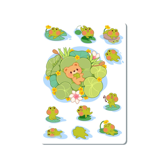Bear Frog Pond Vinyl Sticker Sheet Great for Planners, Journaling, Scrapbooking, Bullet Journals, Laptop, Water Bottle | SS042