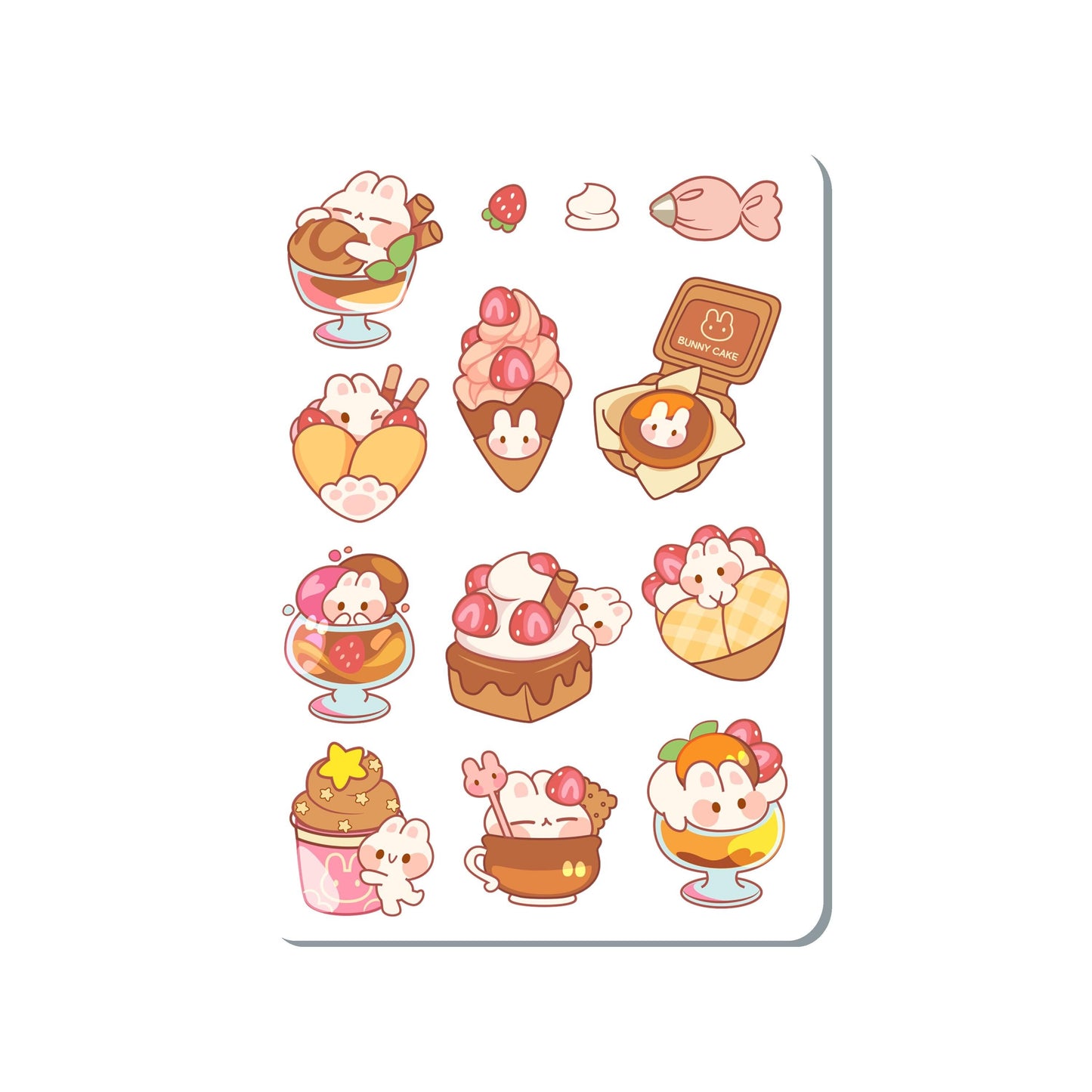 Strawberry Bunny Sweets Cute Kawaii Vinyl Sticker Sheet Great for Planners, Journaling, Scrapbooking, Laptop, Water Bottle | SS029