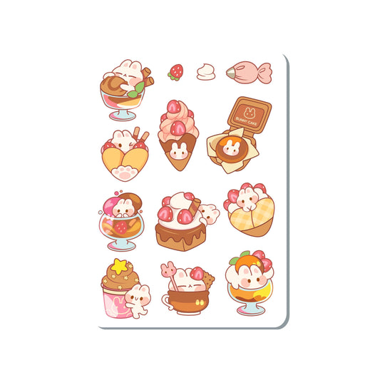 Strawberry Bunny Sweets Cute Kawaii Vinyl Sticker Sheet Great for Planners, Journaling, Scrapbooking, Laptop, Water Bottle | SS029