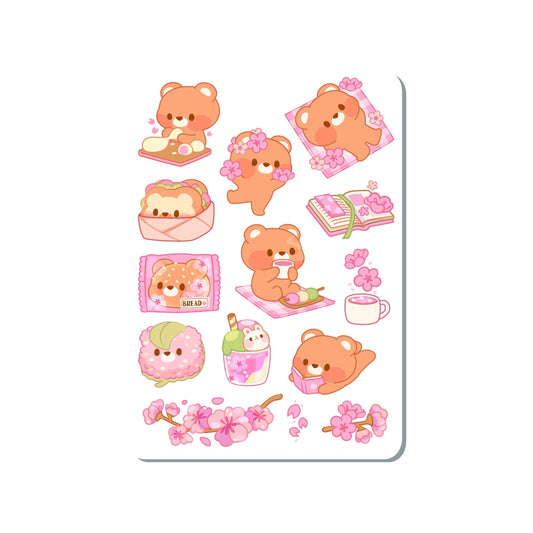 Sakura Bear Vinyl Sticker Sheet Great for Planners, Journaling, Scrapbooking, Bullet Journals, Laptop, Water Bottle | SS050