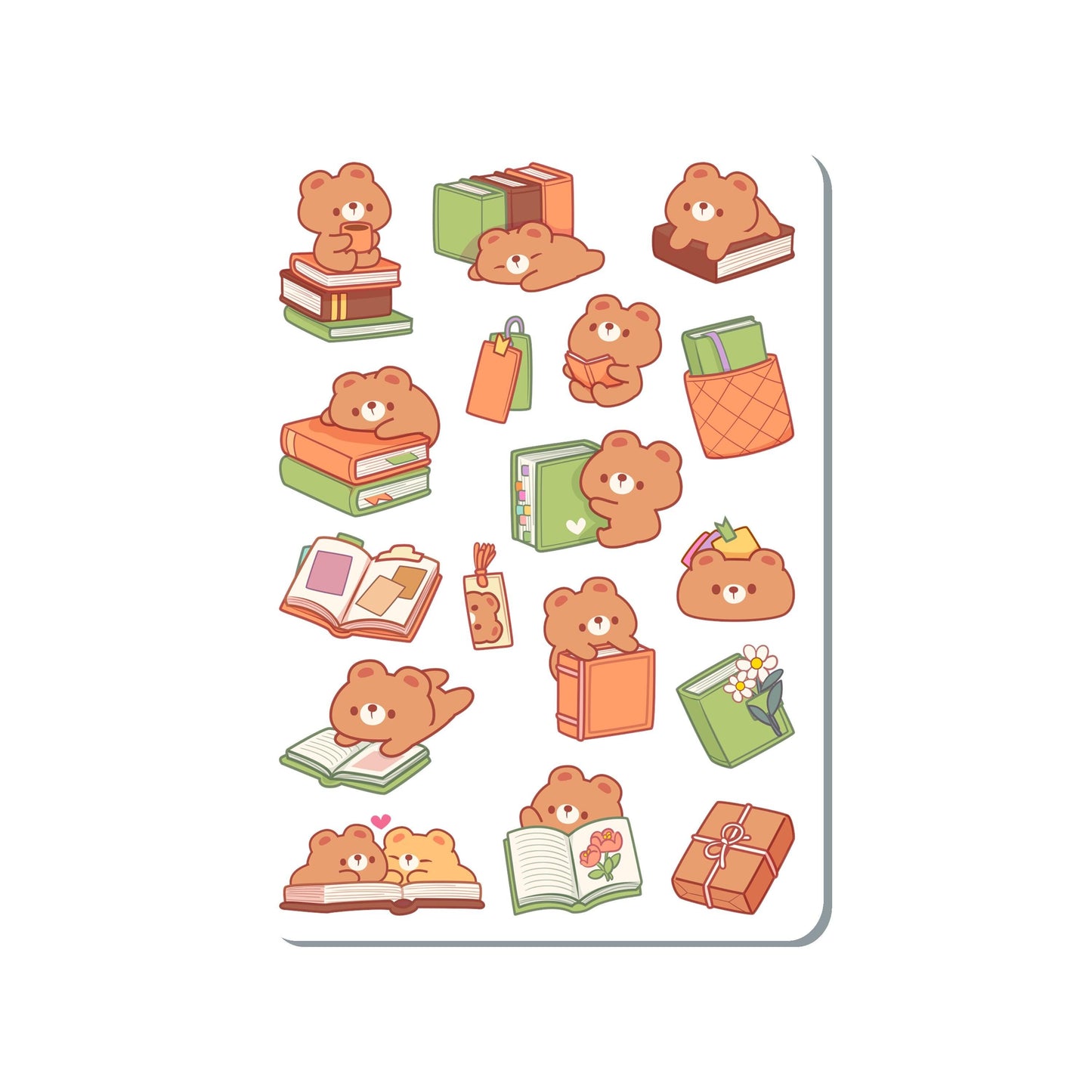 Bear Book Lover Vinyl Sticker Sheet Great for Planners, Journaling, Scrapbooking, Bullet Journals, Laptop, Water Bottle | SS052