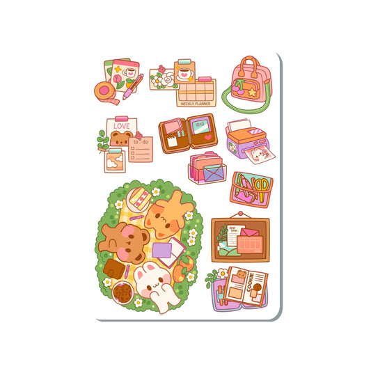 Cat Bunny Bear Study Buddies Vinyl Sticker Sheet Great for Planners, Journaling, Scrapbooking, Laptop, Water Bottle | SS068