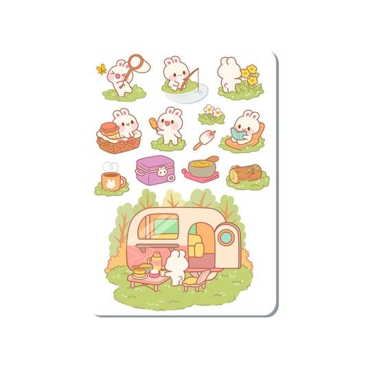 Camping Bunny Vinyl Sticker Sheet Great for Planners, Journaling, Scrapbooking, Bullet Journals, Laptop, Water Bottle | SS067